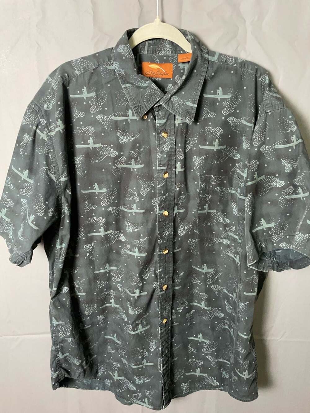 Bob Timberlake Men's Short Sleeve Button-Down Shirt with Canoe and Paddle Patter